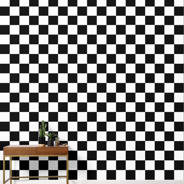 Check Black White Chequered Pattern Chequerboard Wallpaper (Hallway)