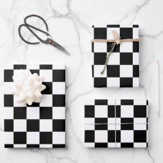 Check Black White Chequered Pattern Chequerboard Wrapping Paper Sheet