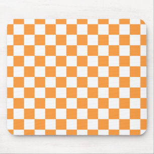 Check Board Pattern White x Orange Mouse Mat