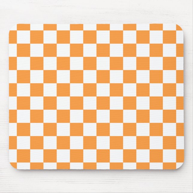 Check Board Pattern White x Orange Mouse Mat (Front)