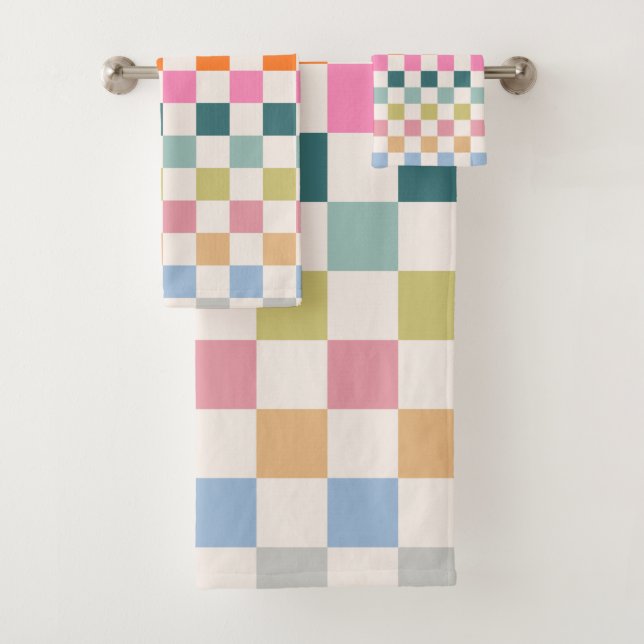 Check Colourful Chequered Pattern Chequerboard Bath Towel Set (Insitu)
