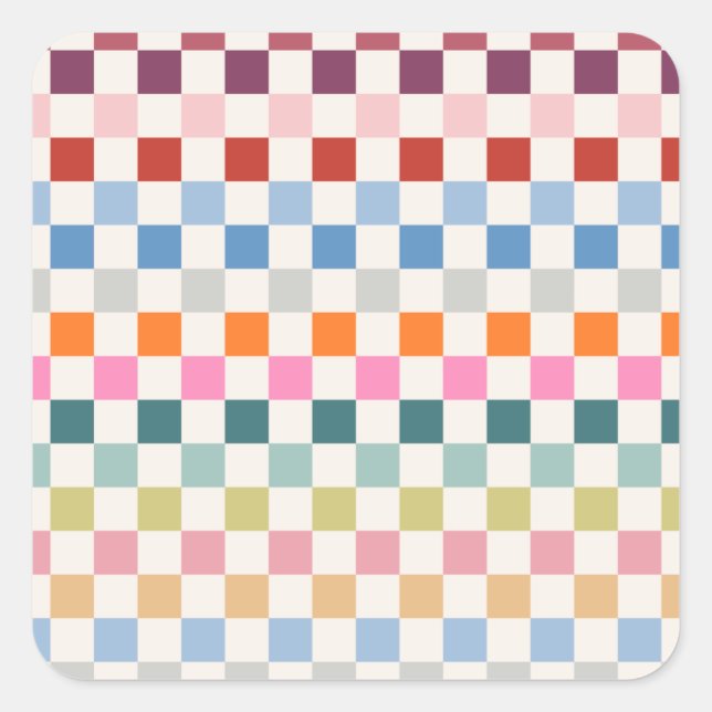 Check Colourful Chequered Pattern Chequerboard Square Sticker (Front)