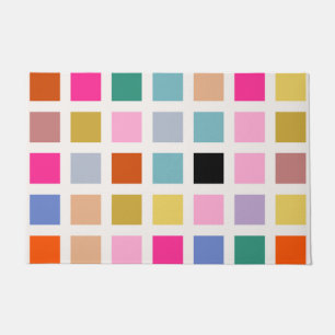 Check Colourful Mid Century Geometric Chequerboard Doormat