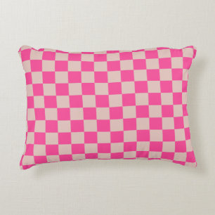 Check Coral Pink Chequered Pattern Chequerboard Decorative Cushion