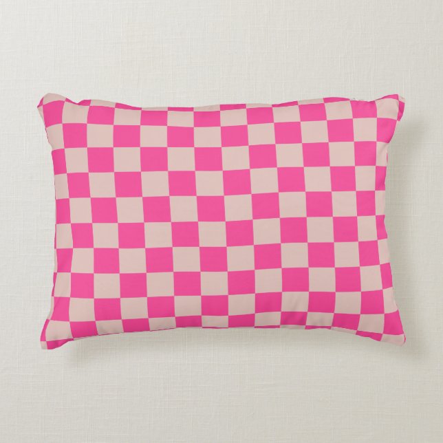 Check Coral Pink Chequered Pattern Chequerboard Decorative Cushion (Front)
