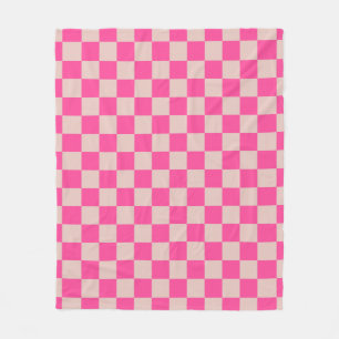 Check Coral Pink Chequered Pattern Chequerboard Fleece Blanket