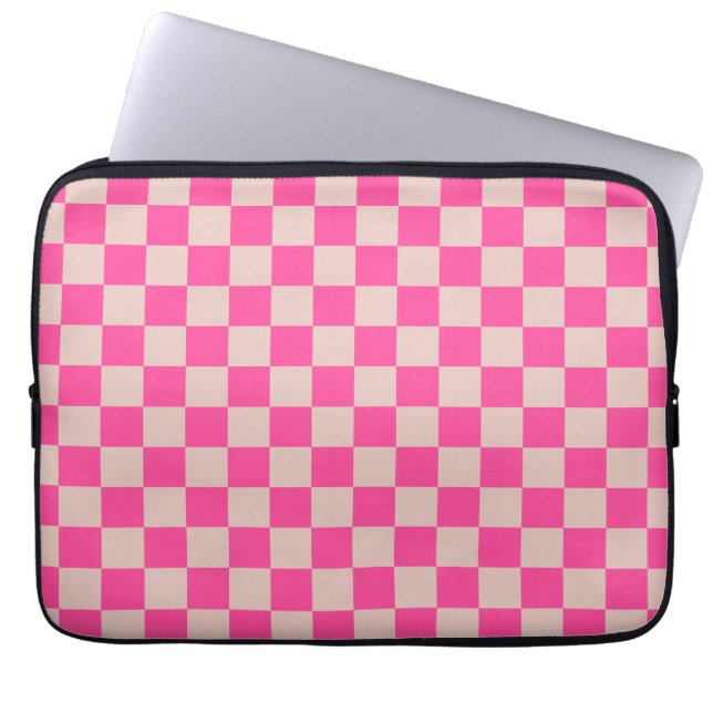 Check Coral Pink Chequered Pattern Chequerboard Laptop Sleeve (Front)