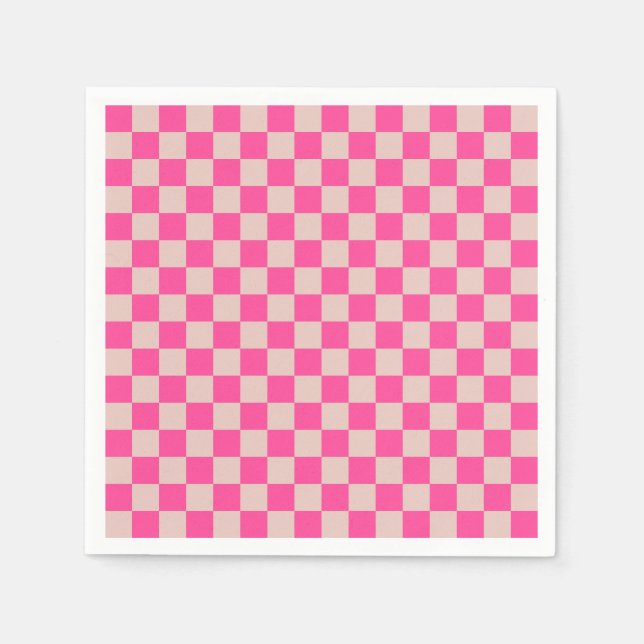 Check Coral Pink Chequered Pattern Chequerboard Napkin (Front)