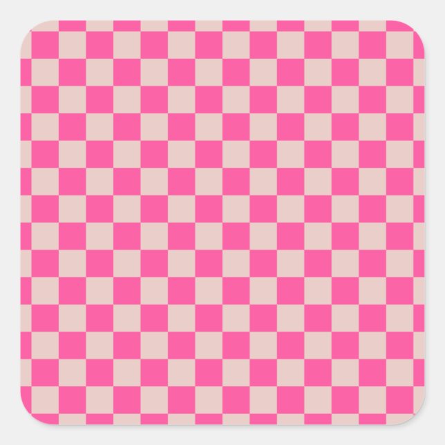 Check Coral Pink Chequered Pattern Chequerboard Square Sticker (Front)