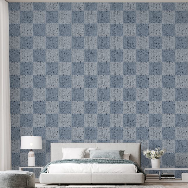 Check Crackle Texture Blue And Blue Grey Wallpaper (Bedroom)