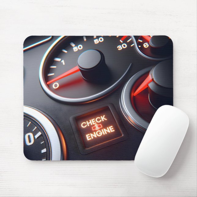 Check Engine Light On Dashboard Mouse Mat (With Mouse)