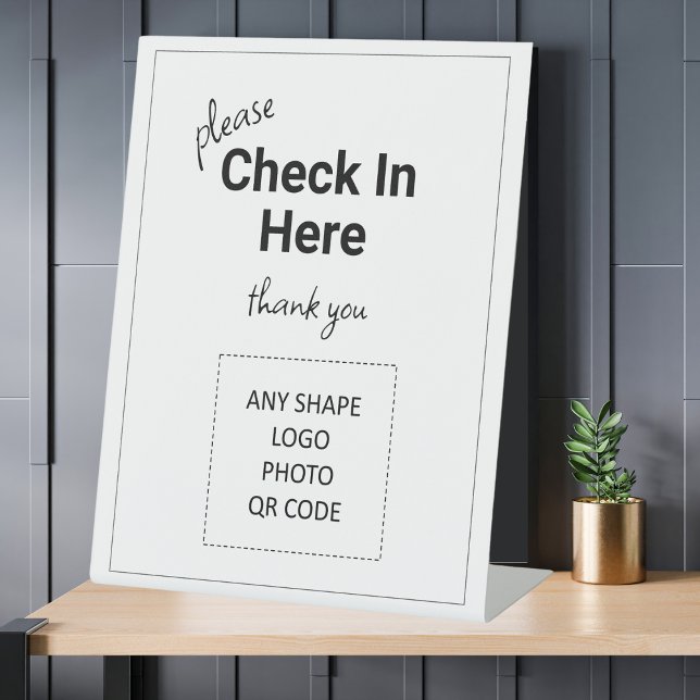 Check In Here Logo QR Code Counter Desk Pedestal Sign (Creator Uploaded)