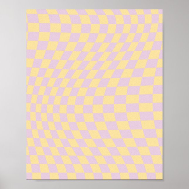 Check Lilac Yellow Chequerboard Chequered Pattern Poster (Front)