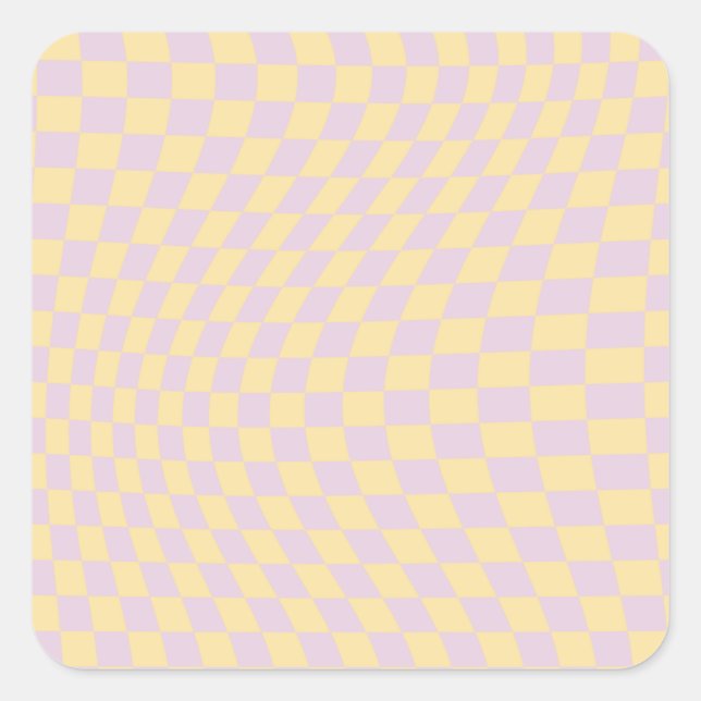 Check Lilac Yellow Chequerboard Chequered Pattern Square Sticker (Front)