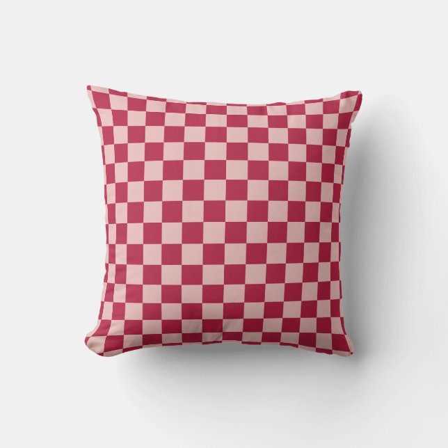 Check Magenta And Peach Pattern Chequerboard Cushion (Front)
