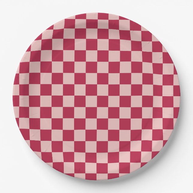Check Magenta And Peach Pattern Chequerboard Paper Plate (Front)