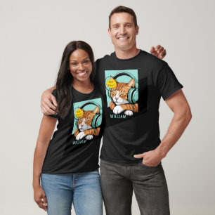 CHECK MEO Brown Cat with Headphones – Personalised T-Shirt