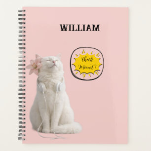 CHECK MEO White Cat with Headphones – Personalised Planner
