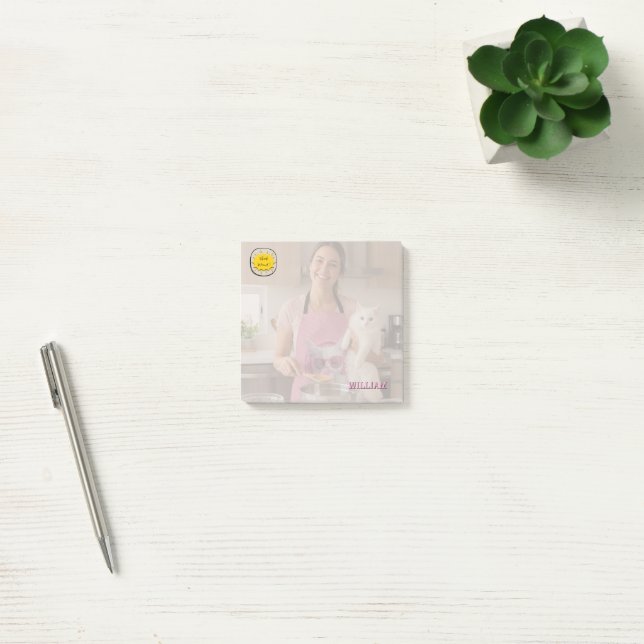 CHECK MEO White Cat with Headphones – Personalised Post-it Notes (Office)