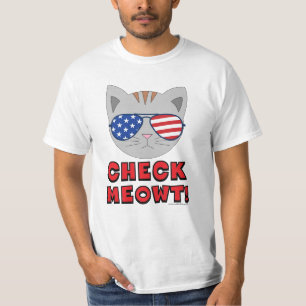 CHECK MEOWT! American Sunglasses Cat Funny Pun T-Shirt