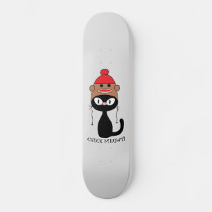 Check Meowt Black Cat w/ Sock Monkey Hat Skateboard