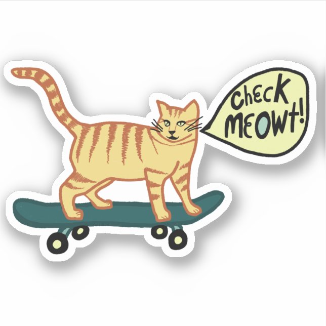 CHECK MEOWT! Cute Skateboarding Tabby Cat (Front)