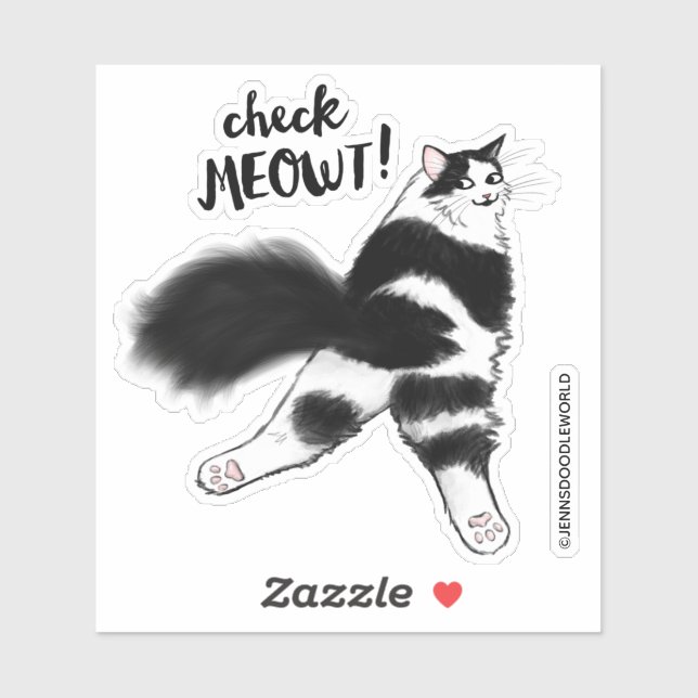 Check Meowt - Funny Black and White Cat Sploot (Sheet)