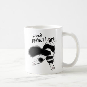 Check Meowt! Funny Black and White Cat Sploot Coffee Mug