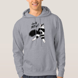 Check Meowt! Funny Black and White Cat Sploot Hoodie