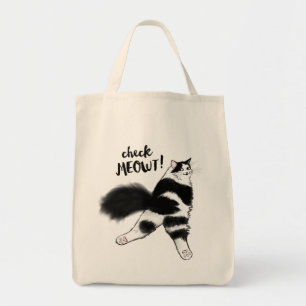 Check Meowt! Funny Black and White Cat Sploot  Tote Bag