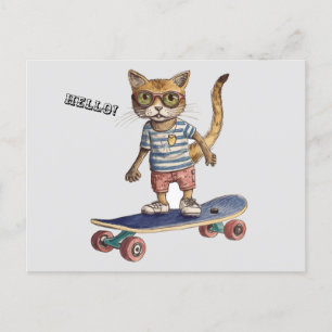Check Meowt! Funny Cat Skateboarding Postcard