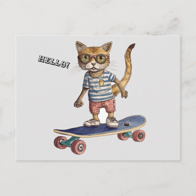 Check Meowt! Funny Cat Skateboarding Postcard (Front)