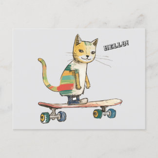 Check Meowt! Funny Cool Cat Skateboarding Postcard