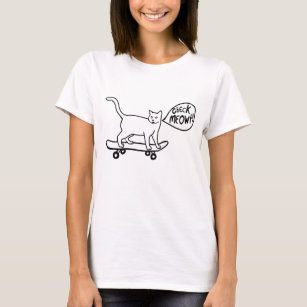 Check Meowt Punny Skateboarding Cat Black White T-Shirt