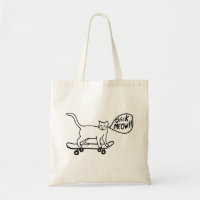 Check Meowt Punny Skateboarding Cat Black White