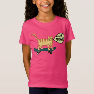 Check Meowt Punny Skateboarding Tabby Cat T-Shirt
