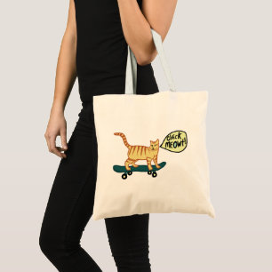 Check Meowt Punny Skateboarding Tabby Cat Tote Bag