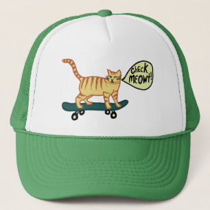 Check Meowt Punny Skateboarding Tabby Cat Trucker Hat