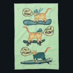 Check Meowt! Skateboard Surf Snowboard Tabby Cat Tea Towel<br><div class="desc">CHECK MEOWT! Decorate your kitchen with this funny cat towel. Makes a great housewarming or birthday gift for that cat lover in your life! Or the skateboarder,  surfer or snowboarder!
Check my shop for more matching stuff like mugs and stickers! And more cats .. and dogs!</div>