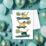 Check Meowt! Skateboard Surfer Snowboard Tabby Cat Postcard<br><div class="desc">CHECK MEOWT! Have you ever seen a skateboarding cat? Maybe a snowboarding cat? Or even a surfing cat?
 Check out this funny cat card and check my shop for more matching items like mugs,  stickers and more. And of course more cat stuff too.</div>