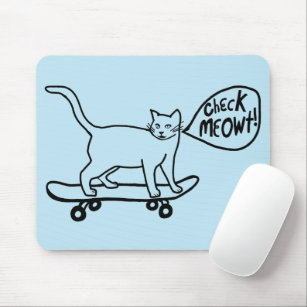 CHECK MEOWT Skateboarding Cat Blue Mouse Mat