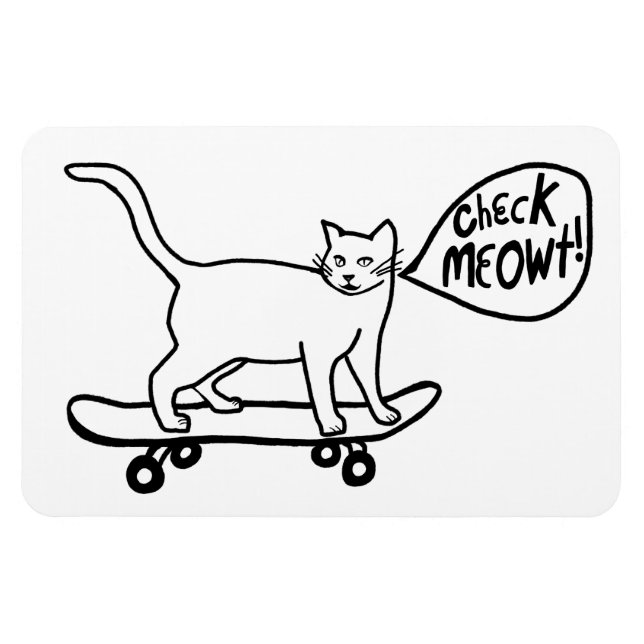 Check Meowt! Skateboarding Kitty Cat Magnet (Horizontal)