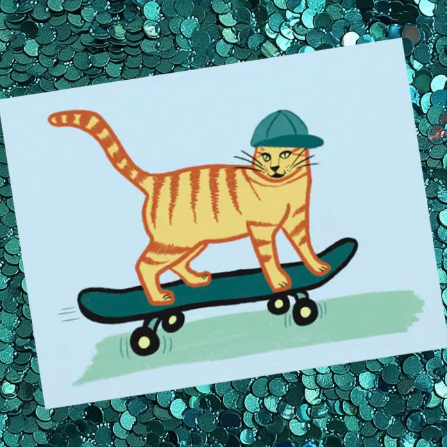 Check Meowt! Skateboarding Tabby Cat CUSTOMIZE IT Postcard (Cute skateboarding cat custom postcard. Add your own text)