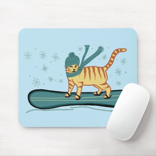 CHECK MEOWT Snowboarding Cat Mouse Mat (With Mouse)