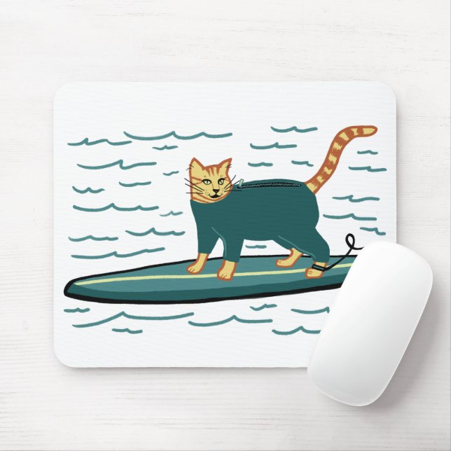 CHECK MEOWT Surfing Cat Mouse Mat (With Mouse)