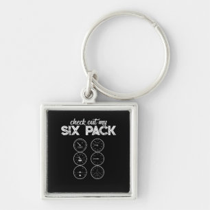 Check Out My Six Pack Pilot Aviation Funny Gym Fit Key Ring