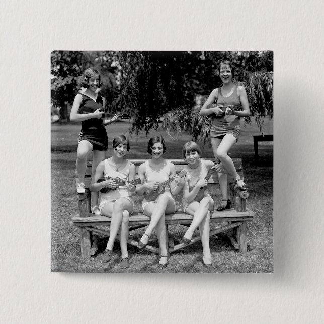 Check Out Those Ukuleles! - 1920s 15 Cm Square Badge (Front)