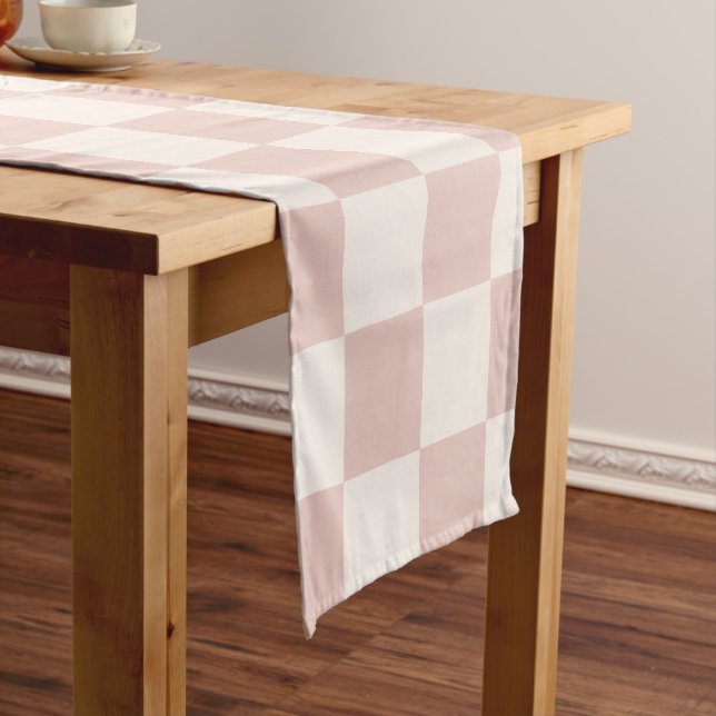 Check Pale Beige Chequered Pattern Chequerboard Short Table Runner (In Situ)