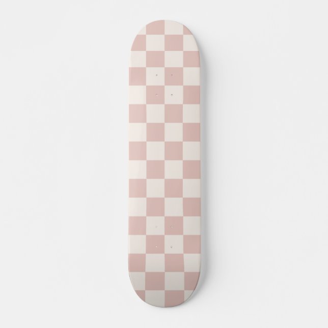 Check Pale Beige Chequered Pattern Chequerboard Skateboard (Front)