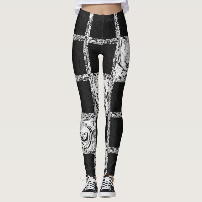 check pattern black  white leggings (Front)